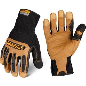 Ironclad Ranchworx Work Gloves RWG2, Premier Leather Work Glove, Performance Fit, Durable, Machine Washable, (1 Pair), RWG2-04-L,Brown/Black