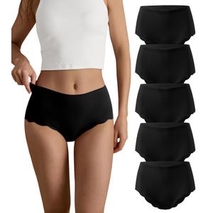 SHARICCA Seamless High Waisted Underwear for Women Cheeky Underwear Wave Edge No Show Bikini Panties Ribbed Panties Pack, 5 Pieces, XXL