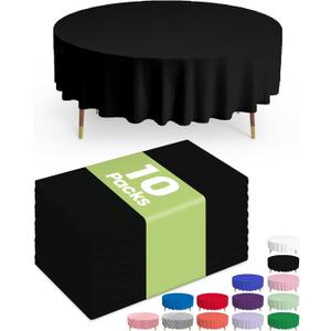 Pureegg Plastic Table Cloth Disposable 10 Pack, 84'' Round Table Cloths, Halloween Party Decorations, Summerween Decor, Halloween Tablecloths, Round, Plastic Cover, Leakproof & Sturdy, Black
