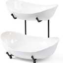 HBlife Fruit Bowl for Kitchen Counter - 2 Tier Ceramic Fruit Rack, Fruit Basket for Fresh Fruit&Veggies, Tiered Fruit Platter Serving Trays for Party