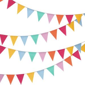 Shappy 24 Pieces 15.7 Feet Colorful Pennant Flags Banner Imitated Burlap Bunting Banner Pastel Fabric Triangle Flag for Classroom Carnival Birthday Wedding Party and Festival Decoration(Soft Colors)