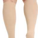 TOFLY Plus Size 4XL Open Toe Compression Stockings (Pair) for Women& Men 15-20mmHg Wide Calf Knee High Toeless Compression Socks Compression & Soothing Circulation Varicose Veins Swelling Edema Beige, Size: 4X-Large
