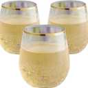 48 piece Stemless Unbreakable Crystal Clear Plastic Wine Glasses Set of 48 (10 Ounce - Gold Rim)