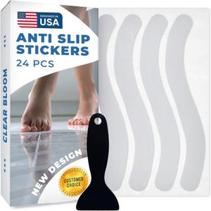 Anti Slip Shower Stickers 24 PCS, Invisible Non-Slip Shower Strips for Adults, Premium Adhesive Bath Tub Stickers (Clear) (Wavy)