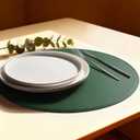 Round Vinyl Green Placemats Set of 6, Faux Leather Waterproof Wipeable Heat Resistant Place Mats, Washable Table Mats for Halloween, Thanksgiving & Christmas Dinner(Green)