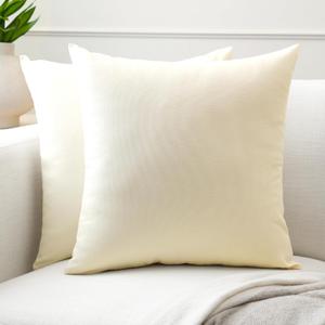 Encasa XO Throw Pillow Covers 12x12 in Set of 2 Natural | No Inserts | Cotton Pillow Covers for Living Room, Bed, Sofa, Couch | Decorative Cushion Covers with Improved Zipper