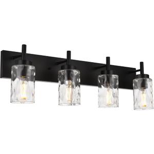 BONLICHT 4 Light Wall Vanity Bathroom Lights with Clear Hammered Glass in Black Finish,Modern Farmhouse Sconces Wall Lighting Fixtures Over Bath Makeup Mirror Industrial Wall lamp for Kitchen Hallway