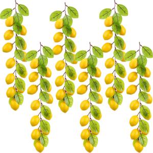 6 Pcs Artificial Lemon Garland 20 Inch Summer Lemon Fruit Vine with Green Leaves Fake Hanging Plants Greenery Decor for Home Garden Door Wall Mantle Wedding Party Table Decoration