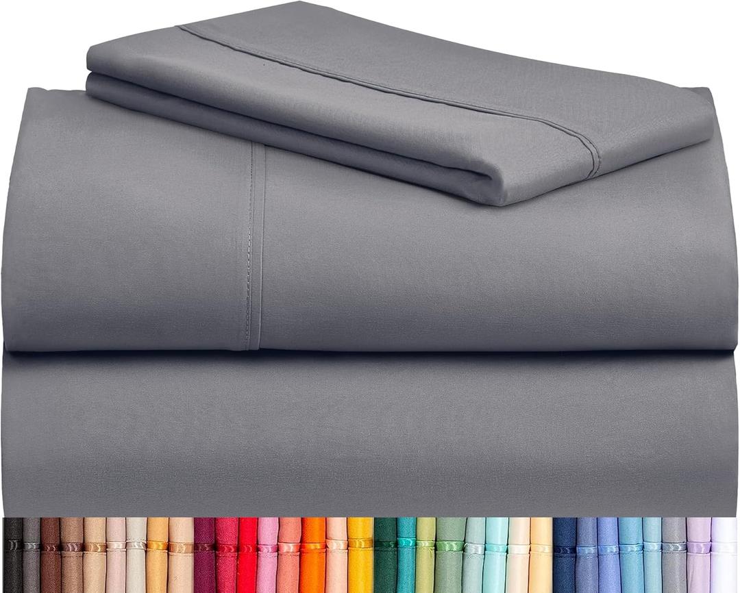 LuxClub Twin Sheets - Soft Kids Bed Sheet for Boys and Girls, 4 PC Deep Pockets 18" Eco Friendly Wrinkle Free Machine Washable Hotel Bedding Silky Soft- Light Grey