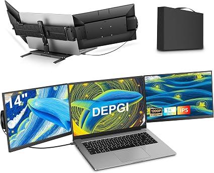 DEPGI 14" Laptop Screen Extender Built-in Cooler, 1200P FHD One Cable Connect Portable Triple Monitor, Dual Screen Monitor Fits 13"-17.3" Laptop with Stand for MacOS/Windows