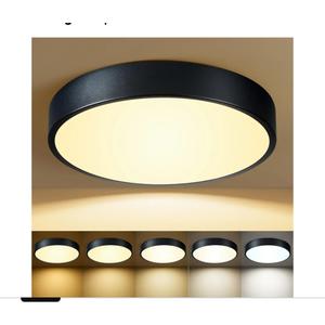 Black Flush Mount Ceiling Light 12 inch LED Dimmable Ceiling Lamp 24W 5CCT(2700K-5000K) Modern Close to Ceiling Light Fixture for Bedroom Foyer Kitchen Entryway Closet Hallway