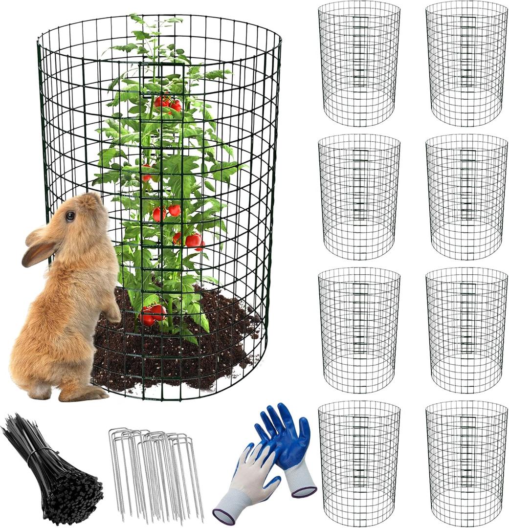 8 Pack Plant Protectors from Animals, 24"x 12" Wire Cages with Stakes and Cable Ties, Metal Mesh to Keep Animals Out, Metal Plant Cages for Vegetables, Flowers