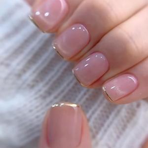 Nude Pink Press on Nails Short Square Fake Nails with French Tip Acrylic Glue on Nail Glossy Full Cover Artificial Stick on Nail for Women DIY Manicure