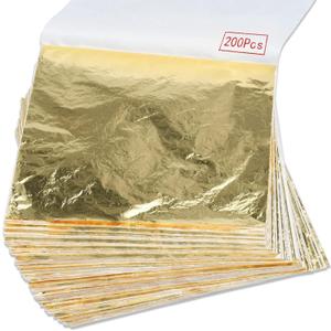 200Pcs Gold Leaf Sheets Gold Foil Sheets for Gilding Crafting, Art & DIY Projects, Picture Frames, Home Walls, Interior and Multi Artistic Decoration, Imitation Gold Foil Sheets 5.5" x 5.5"