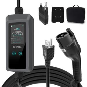 Level 1&2 EV Charger 2026 Upgraded, 110V240V, 8-16Amp Adjustable Current & Timer, NEMA 5-15 & 6-20 Plug, 25Ft EV Charging Cable, SAE J1772 Compatible for All PHEV/EV(Tesla Requires Adapter)