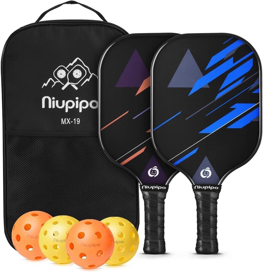 niupipo Pickleball Paddles Set of 2/4, USAPA Approved Lightweight Pickleball Rackets, Durable Fiberglass Surface with Polypropylene Honeycomb Core, Cushion Grip and Carry Bag (Blue and Orange)