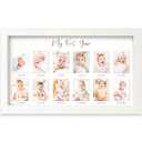 My First Year Photo Frame,12 Months Baby Picture Frame for Newborn Girl,Boy-Baby Shower Gifts Keepsakes, Monthly Baby's One Year Birthday Milestone,1st Nursery Photo Collage Display Board(Alpine White)