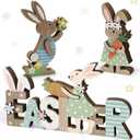 Capoda 3 Pcs Easter Decoration for Home Wooden Easter Bunny Table sign Farmhouse Bunny Table Centerpiece Rustic Rabbit Tiered Tray Decor for Spring Home Office Desk Shelf Mantel