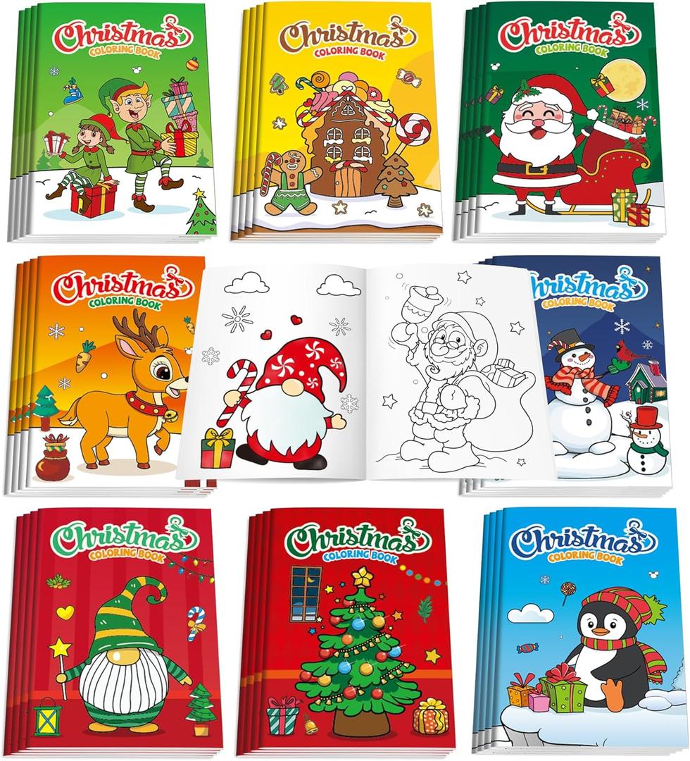 D-FantiX 48Pack Christmas Coloring Book for Kids, Christmas Party Favors for Kids, Holiday Activities Gift for Boys Girls, Xmas Treats Prizes Stockings Goodie Bags Stuffer Filler Party Supplies