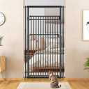78.8" Extra Tall Cat Gate, 28.3-33" Wide Safety Metal Cat Door, Pressure Mounted Easy Walk Through Pet Gate with Door for Stairs, Doorways (Black)