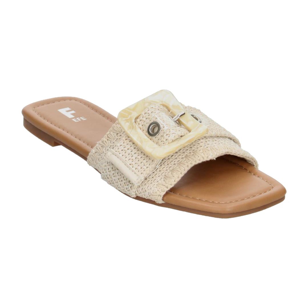 Raffia Buckle Slide Sandals, Size 6 1/4