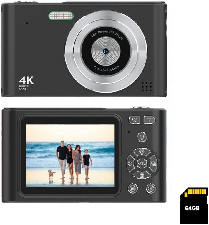 Digital Pocket Camera with 16X Zoom, 64GB Memory, FHD 1080P, Anti Shake - Compact Small Camera Gift for Boys Girls Kids (Black)
