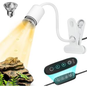 GOZILLA Reptile Heat Lamp,Turtle Light with Timing & Dimming Cycle Timer,Basking Turtle Lamp with 50W UVA/UVB Reptile Light Bulb,Goose-Neck Rotation for Amphibian and Reptiles Tanks,Terrariums.(White)
