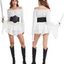 DARFULA Pirate Costume Women Dress White Pirate Dress with Corset Necklace Bandana Headscarf Accessories