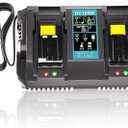 Dual Ports Replacement 14.4V-18V Charger for Makita Battery Charger DC18RC DC18RD DC18RD, Compatible with Makita Battery 18V-14.4V BL1815 BL1820 BL1830 BL1850 BL1860 BL1840 BL1430 BL1415