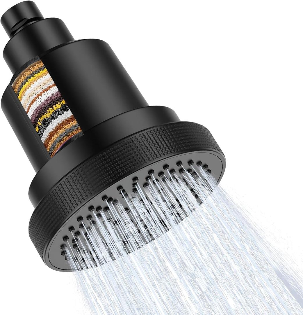 High Pressure Shower Head with Filter for Hard Water Softener - 3 Gears' Boosting Pressure with 25 Stage Filtration - Removes 99.945% Chlorine & Heavy Metals for Healthier Skin/Hair - Matte Black