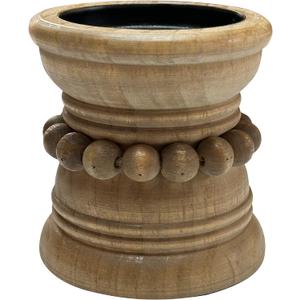 Farmhouse Rustic Wood Pillar Candle Holder for Pillar Candles, Decorative Beaded Candlestick Holder Stand for Home Dcor, Gifts, Wedding (Natural)