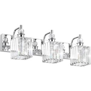 Ralbay Modern Crystal Vanity Light 3 Light 24''Bathroom Lights Fixtures Over Mirror Chrome Vanity Light for Bathroom Wall Lighting (24 inch, Square-Chrome)