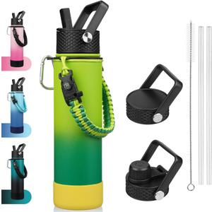 BJPKPK 27oz Insulated Water Bottles with 3 Lids, Paracord Handle & Non-slip Boot,Metal Water Bottle with Straw, BPA Free Leak Proof Thermo, Tumblers,Bamboo Grove