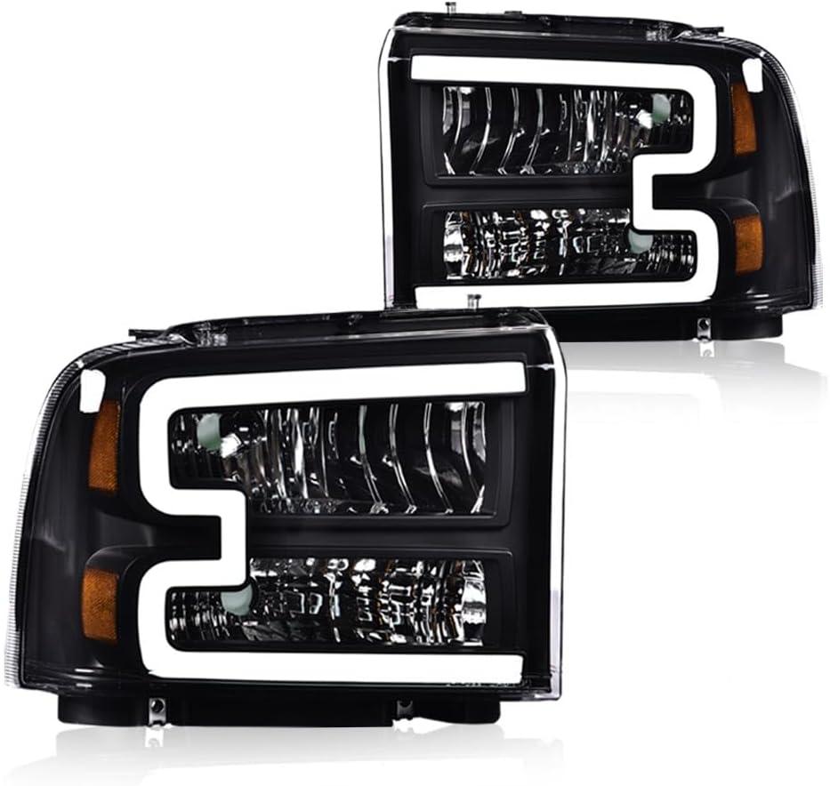 CHEDA LED DRL Headlights, Compatible with 2005 2006 2007 Ford F250 F350 F450 F550 Super Duty bumper Headlamp, Smoked Housing Amber Corner HeadlightClear lens Black Housing Amber Reflector