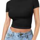 Womens Short Sleeve Crop Top Crew Neck Y2K Shirt Sexy Slim Fitted Casual Base Layer Soft Workout Shirt Going Out Tops (Medium, Black)