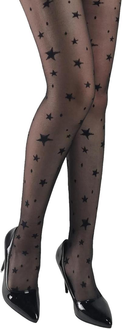 Women fishnet tights black fishnet stockings for women star patterned tights leggings (Black)