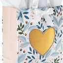 Hallmark 13" Large Gift Bag with Tissue Paper (Green Foliage, Gold Heart) for Weddings, Engagements, Anniversaries, Bridal Showers, and More