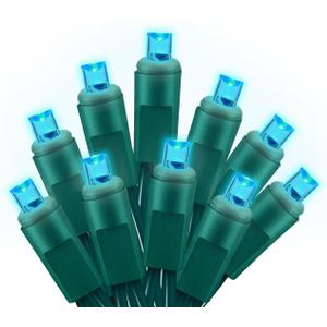 25ft 50 Counts Aqua LED Christmas Lights - Commercial Grade Outdoor Waterproof, Wide Angle Green Wire, Xmas Tree Lights, IP65, UL Listed