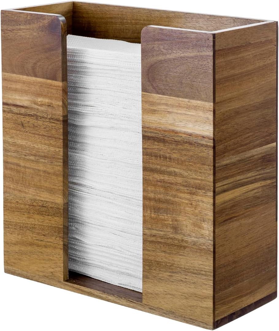 MyGift Premium Solid Acacia Wood Commercial Folded Paper Towel Holder, Wall Mounted Large Capacity Hanging Dispenser for Tri-fold Multifold Z Fold Disposable Hand Towels