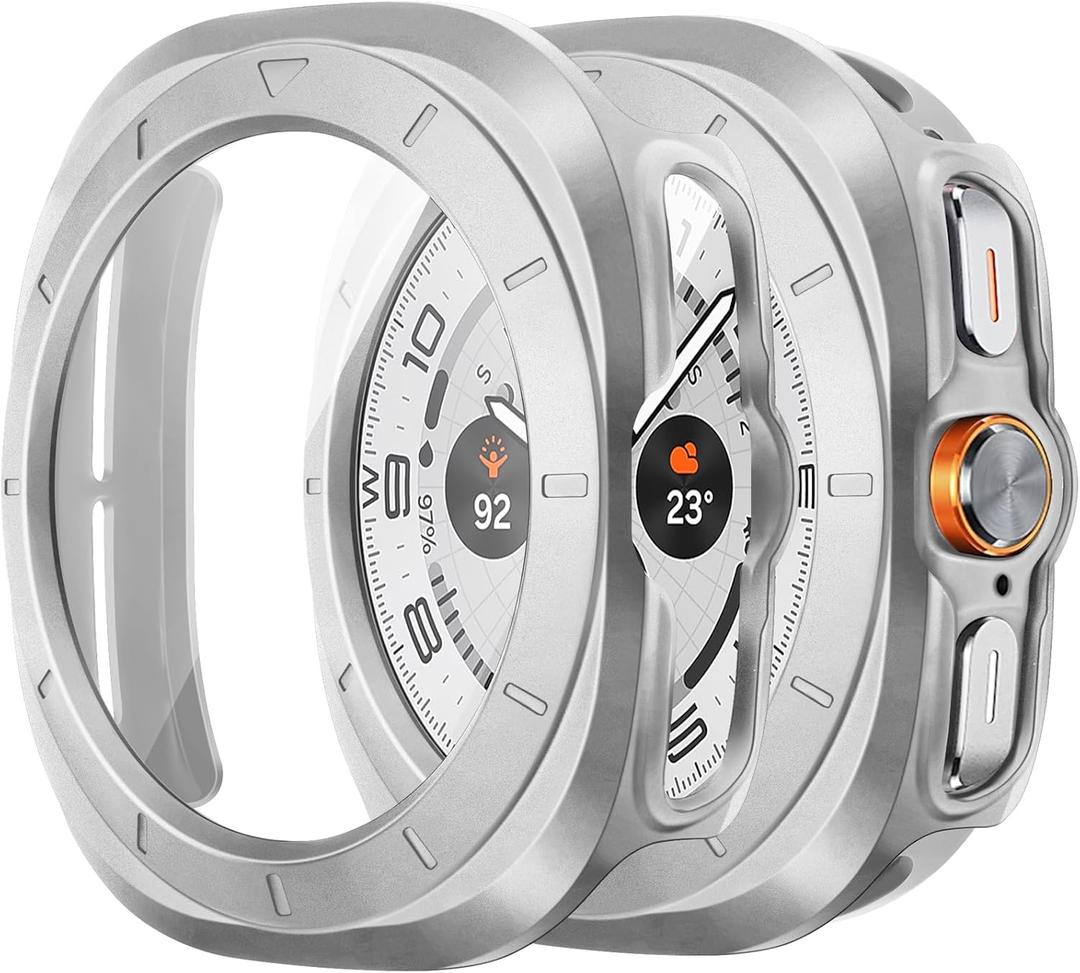 Amizee 2 Pack Screen Protector Case Compatible with Samsung Galaxy Watch Ultra (2025/2024) 47mm, with Built-in Screen Protector Hard PC Ultra Thin Anti-Scratch Protective Cover (Silver/Clear)