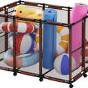Extra Large Pool Storage Bin, Metal Rolling Float Swimming Equipment Holder Organizer Cart with Mesh, Brown XL