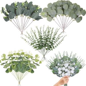 Eucalyptus Stems Bulk 60 Pcs, 4 Kinds Mixed Artificial Silver Dollar Eucalyptus Leaves Bundle Faux Greenery Branches for Wedding Vase Bouquet Floral Arrangement Centerpiece Home Decor
