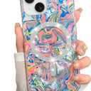 AIGOMARA Magnetic for iPhone 15 Case, Compatible with Magsafe Glitter Sparkly Watercolor Marble Translucent Bumper Protective Phone Case with Screen Protector for Women Girls, Pink/Blue