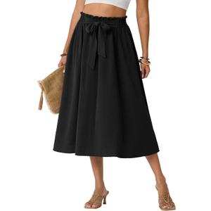 Lepunuo Skirts for Women High Waisted Flowy Summer Midi Knee Length Long Skirt Beach Vacation with Pockets (Large)