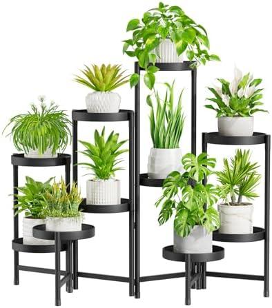 iDavosic.ly Plant Stand Indoor Outdoor, 10 Tier Corner Metal Flower Display Holder Shelf, Folding Tall Orchid Rack for Patio Balcony Porch Garden Living Room House, Black