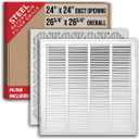 Fits 24x24 Duct Opening | Filter Included Steel Return Air Filter Grille by Handua [Removable Door] | Vent Cover Filter Grill | White | Outer Dimensions: 26 5/8"W X 26 5/8"H