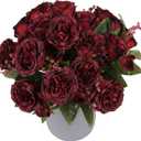 Artificial Peonies Silk Flowers, Burgundy Faux Peony Bouquet 4 Bundles Florals Arrangements for Farmhouse Home Boho Wedding Table Centerpiece, Fake Plastic Flowers Bulk for Vase Decoration (Burgundy)