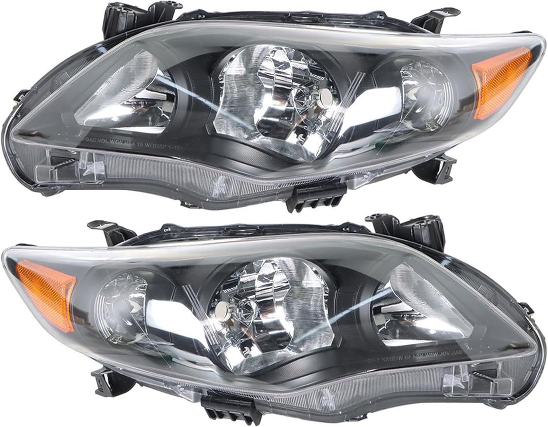 Thomletha Replacement for Toyota Corolla 2011-2013 Headlight Assembly Halogen Black Left and Right Side Pair
