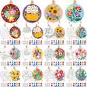 Supervitae 72 Piece Spring Floral 5.9" Round Pre Drawn Canvas Kit Spring Paint and Sip Kit with Pictures Paints Easels Brushes for Kids Adults DIY Painting Holiday Easter Party Gifts