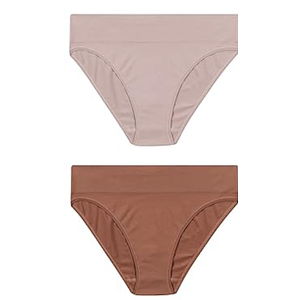 Maidenform Women's M Underwear, Seamless Hi-Cut Bikini Panties, High-Leg Underwear for Women, 2-Pack (Large, Evening Blush/Bronzed Chestnut)